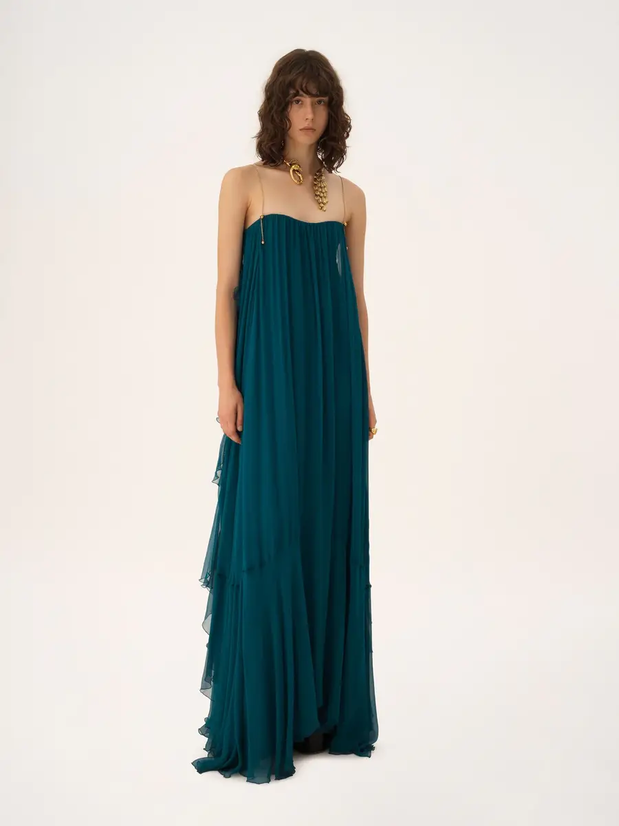 Chloé Sleeveless long dress in silk mousseline | Thumbnail 3