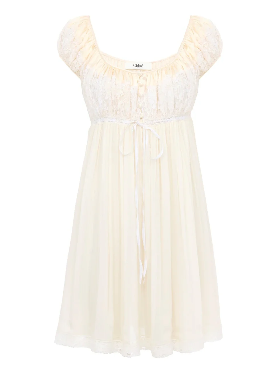 Short-sleeve mini dress in silk mousseline & lace Short-sleeve mini dress in silk mousseline & lace