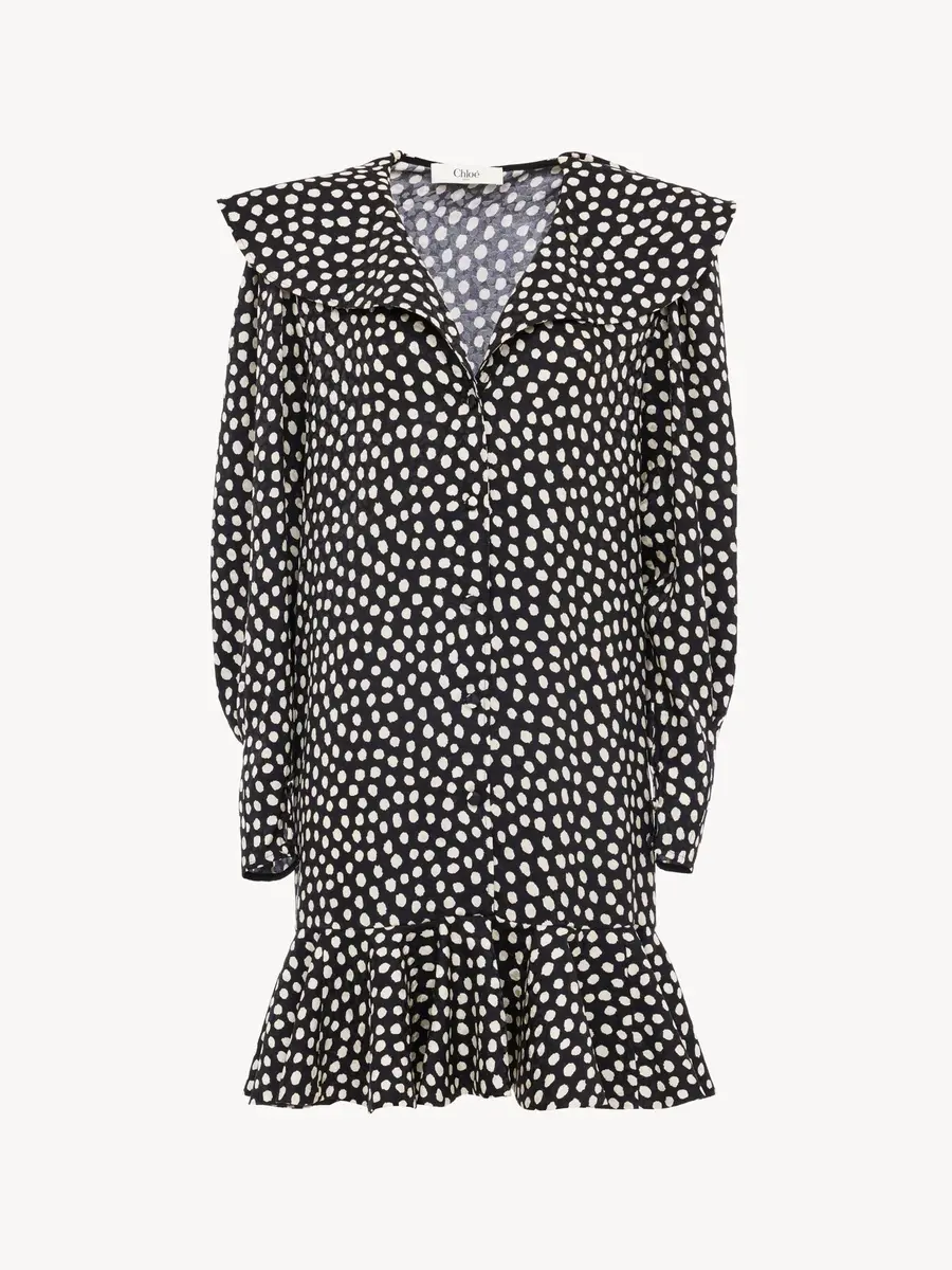 Chloé Long-sleeve mini dress in silk jacquard | Thumbnail 2 Chloé Long-sleeve mini dress in silk jacquard | Thumbnail 2