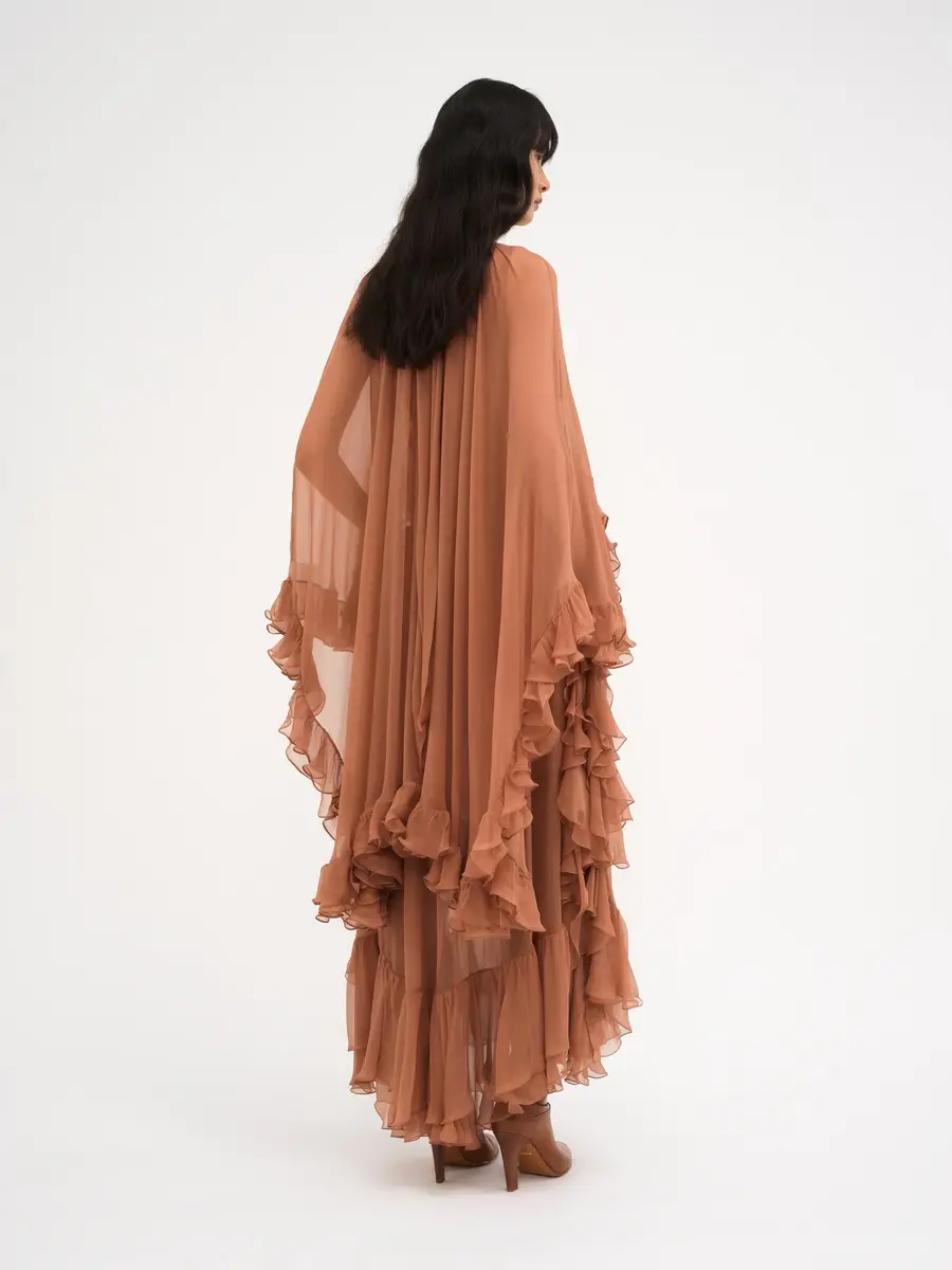 Chloé Mock-Neck Ruffle Dress In Silk Mousseline | Thumbnail 3 Chloé Mock-Neck Ruffle Dress In Silk Mousseline | Thumbnail 3