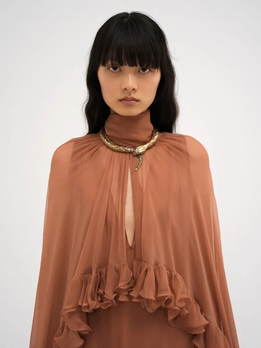 Chloé Mock-Neck Ruffle Dress In Silk Mousseline | Thumbnail 4 Chloé Mock-Neck Ruffle Dress In Silk Mousseline | Thumbnail 4
