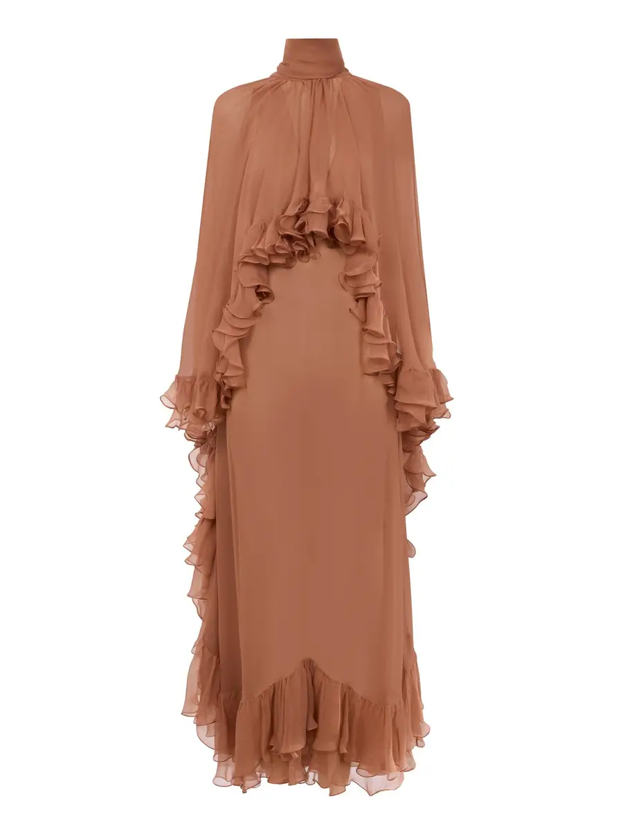 Chloé Mock-Neck Ruffle Dress In Silk Mousseline | Thumbnail 5 Chloé Mock-Neck Ruffle Dress In Silk Mousseline | Thumbnail 5