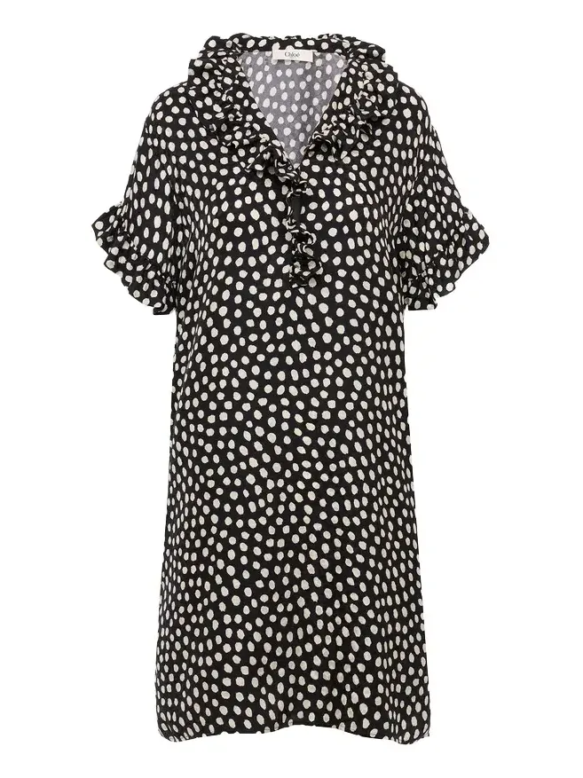 Short-sleeve mini dress in silk jacquard Short-sleeve mini dress in silk jacquard