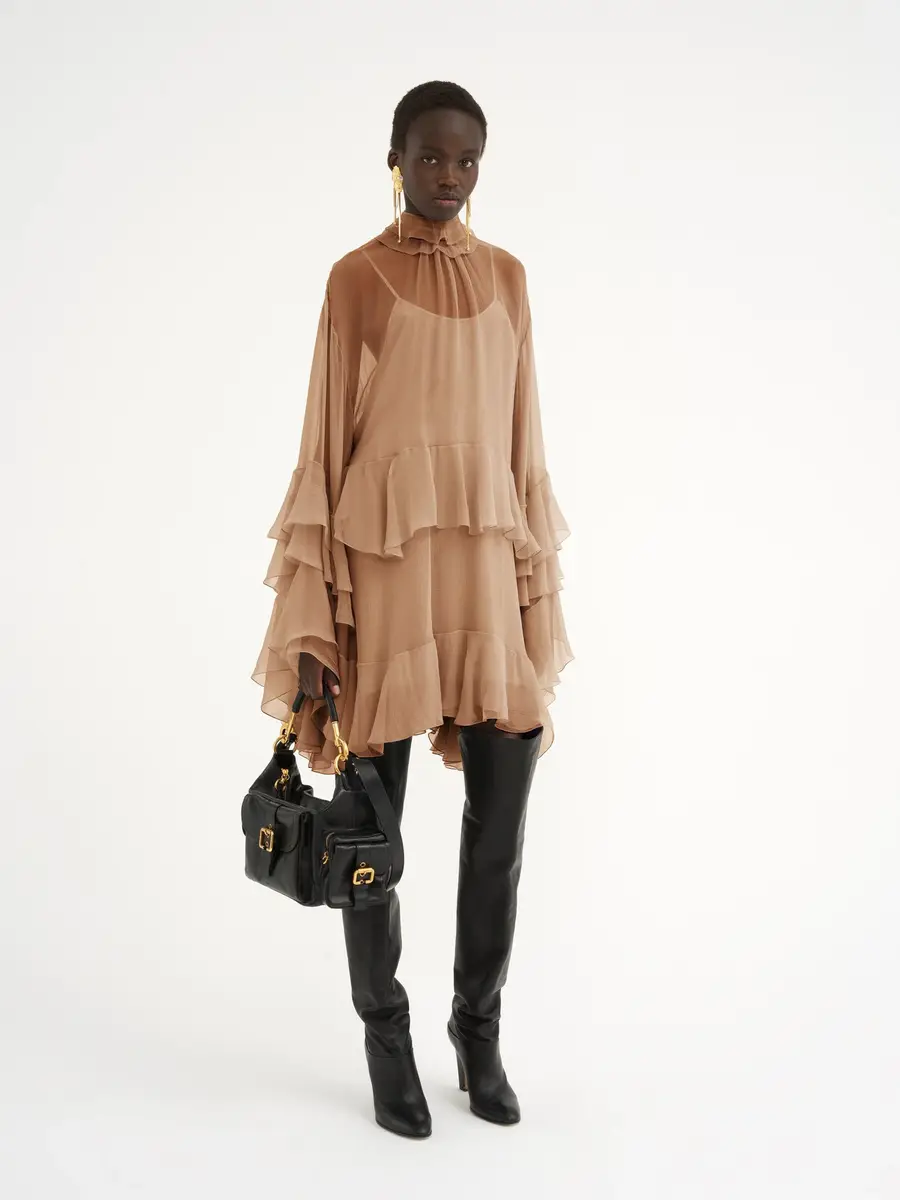 Chloé Mini ruffled dress in silk mousseline | Thumbnail 3