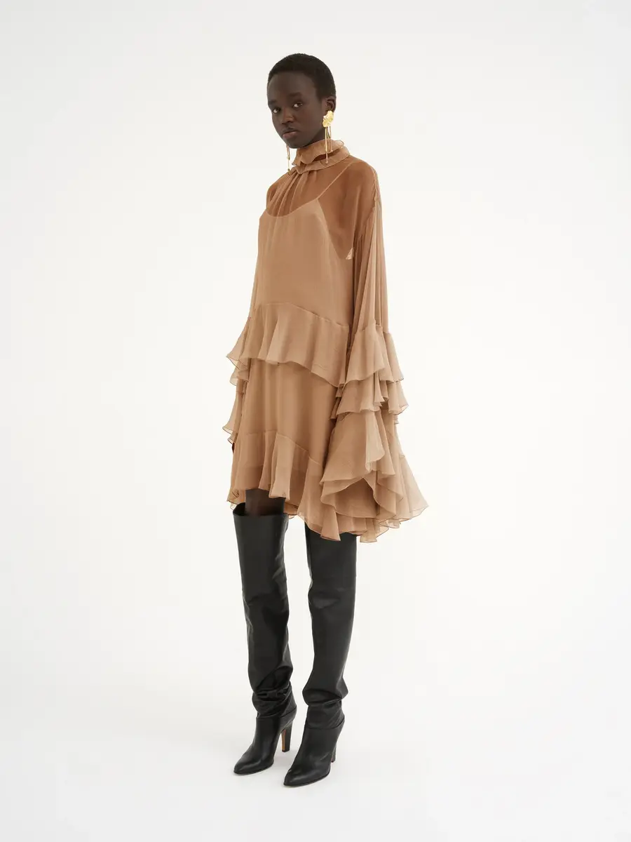 Chloé Mini ruffled dress in silk mousseline | Thumbnail 4