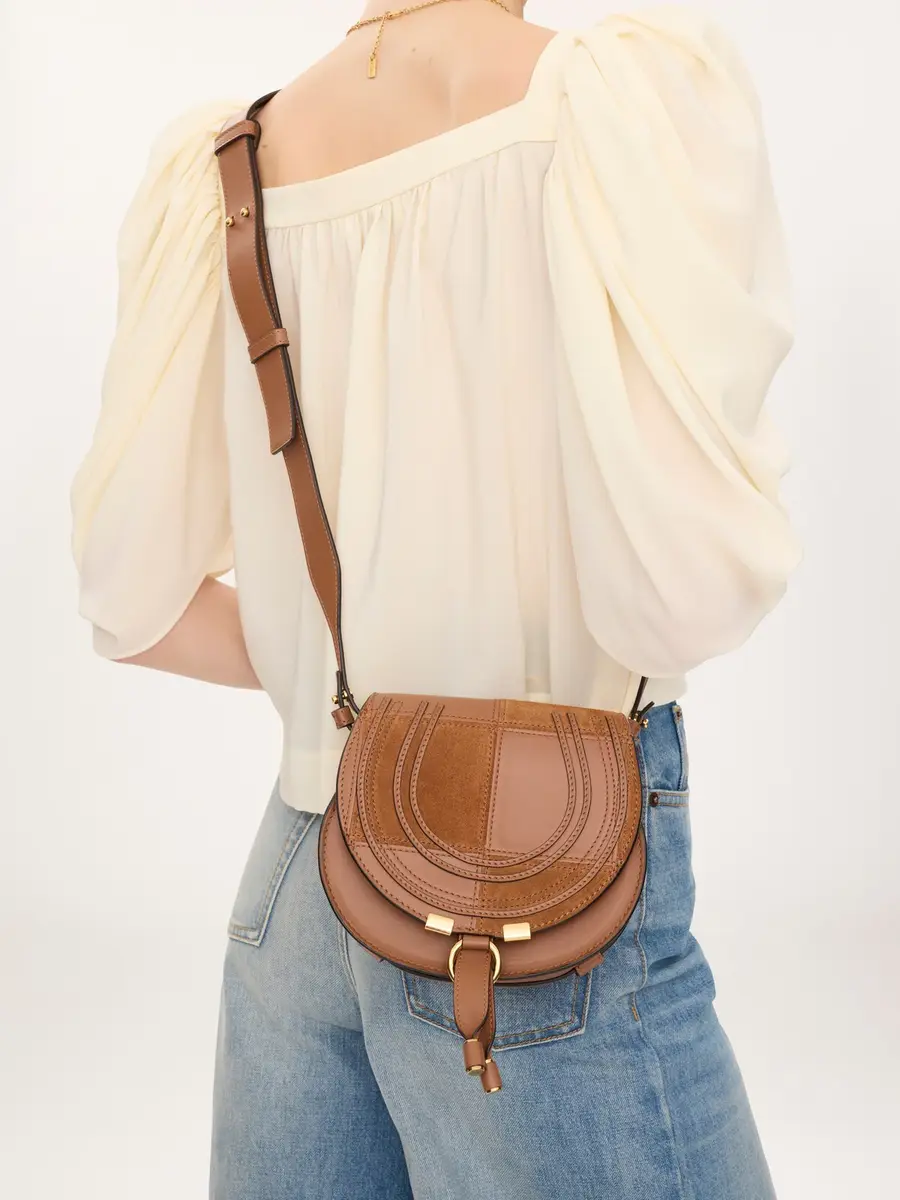 Chloé Small Marcie saddle bag in grained & suede leather | Thumbnail 3