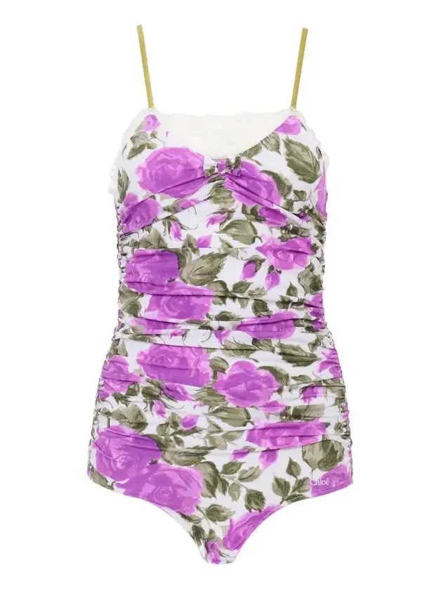 Rose-print ruched bodysuit