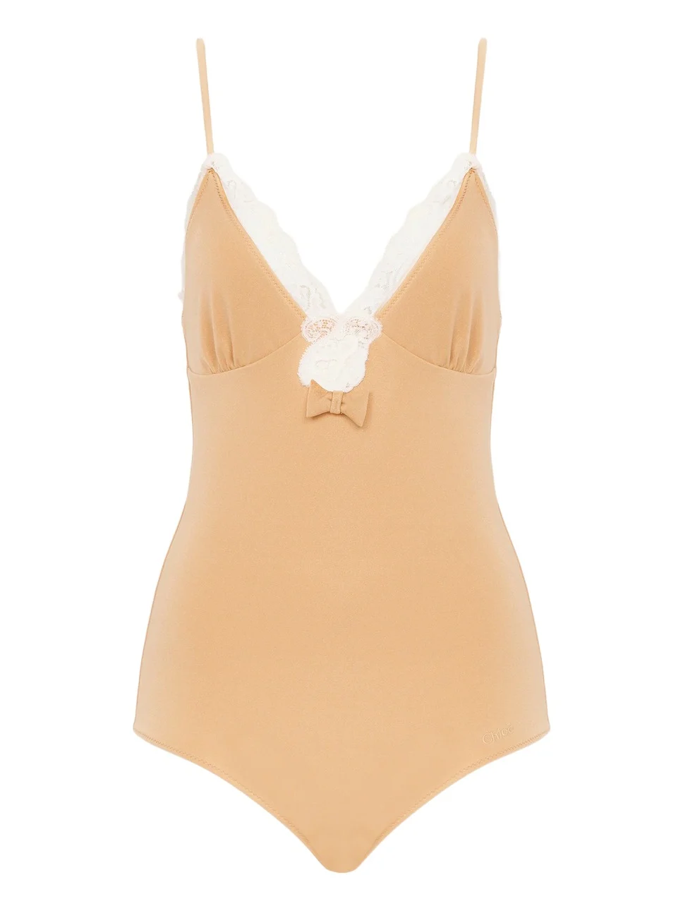 Lace-trimmed ruched bodysuit