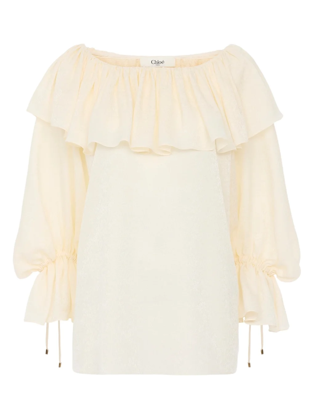 Fluid ruffle top in silk jacquard