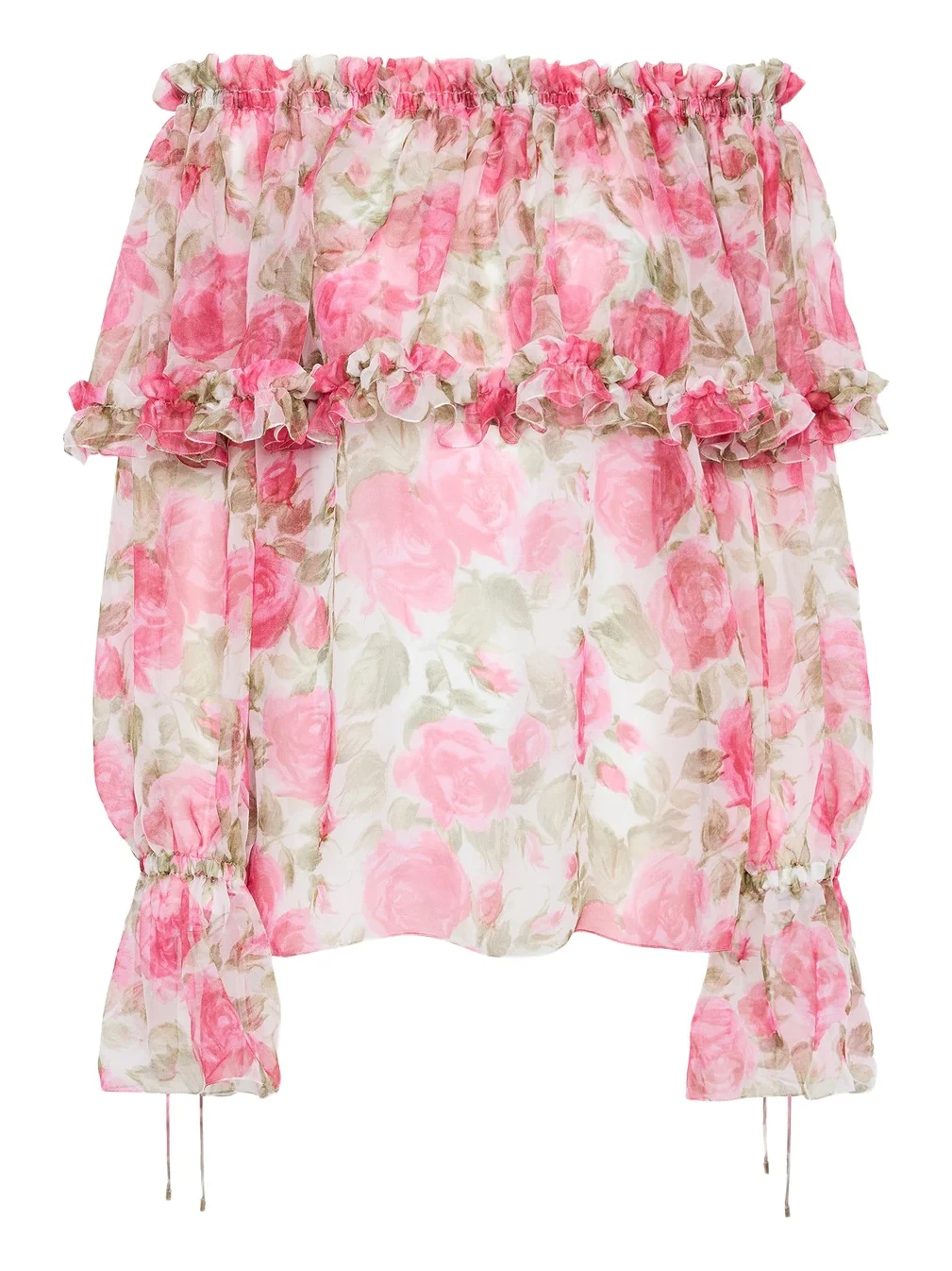 Chloé Off-the-shoulder puff-sleeve top in silk mousseline