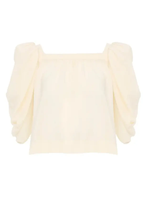 Chloé Puff-sleeve pleated top in crêpe de chine