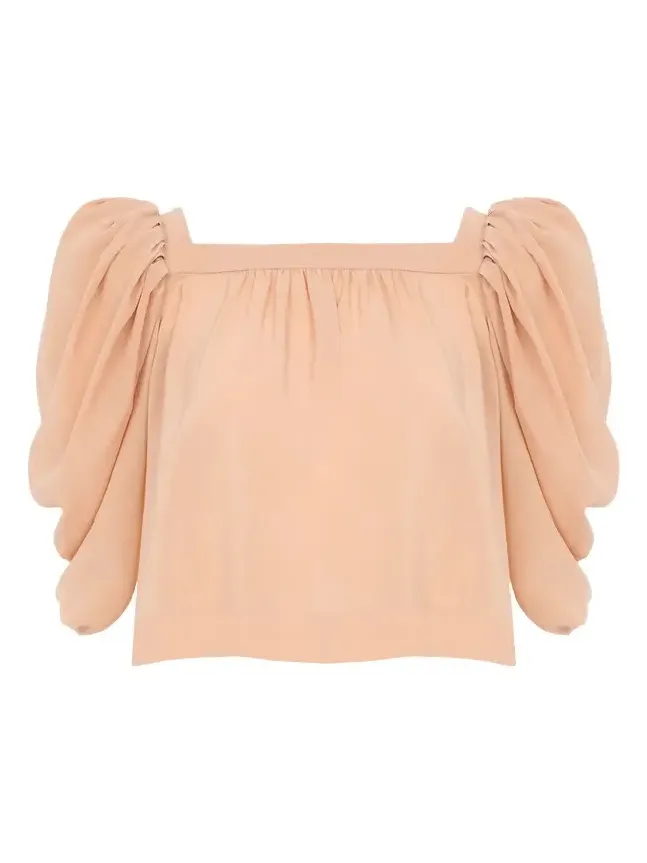 Puff-sleeve pleated top in crêpe de chine Puff-sleeve pleated top in crêpe de chine