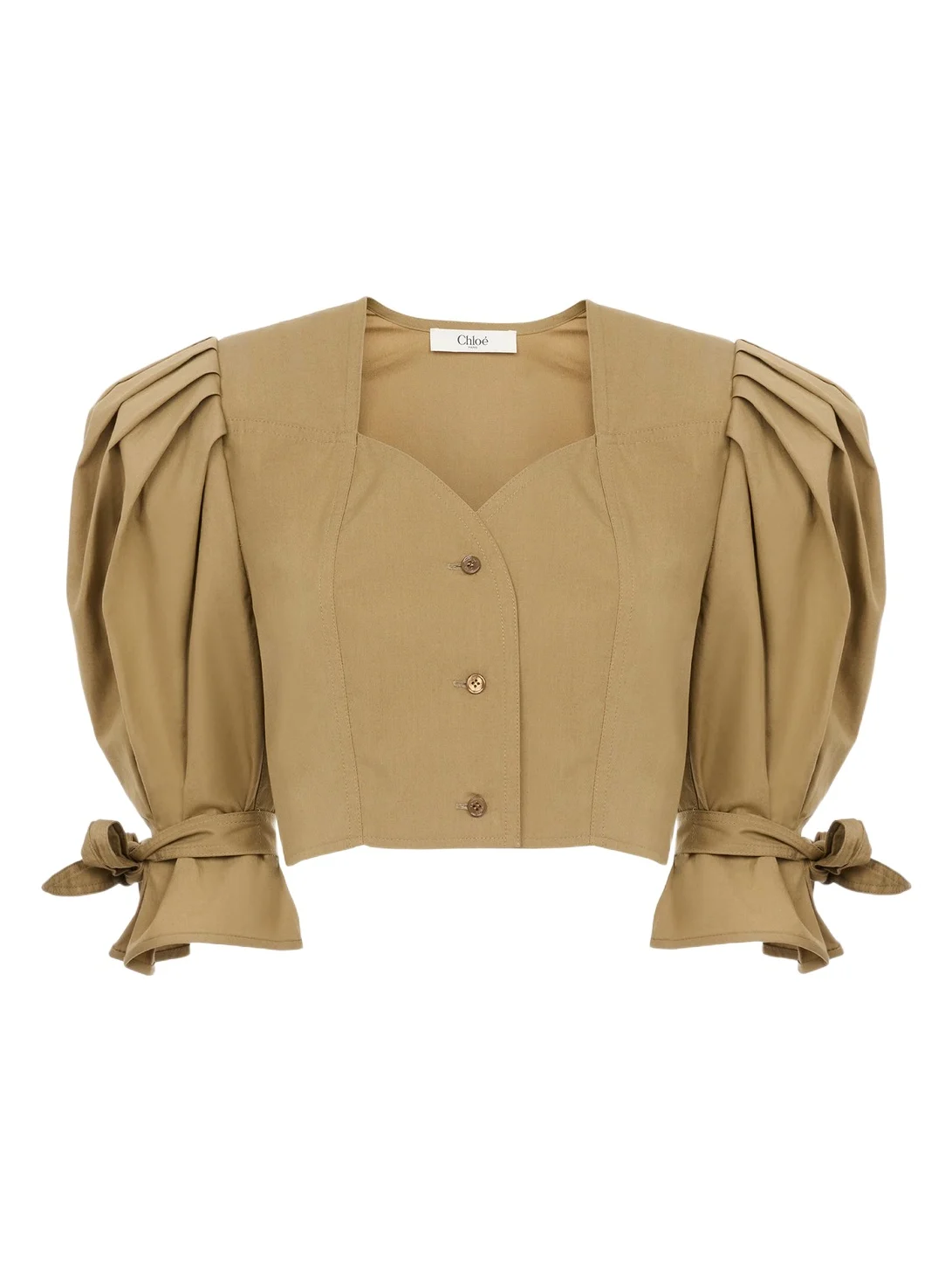 Chloé Puff-sleeve cropped top in cotton poplin