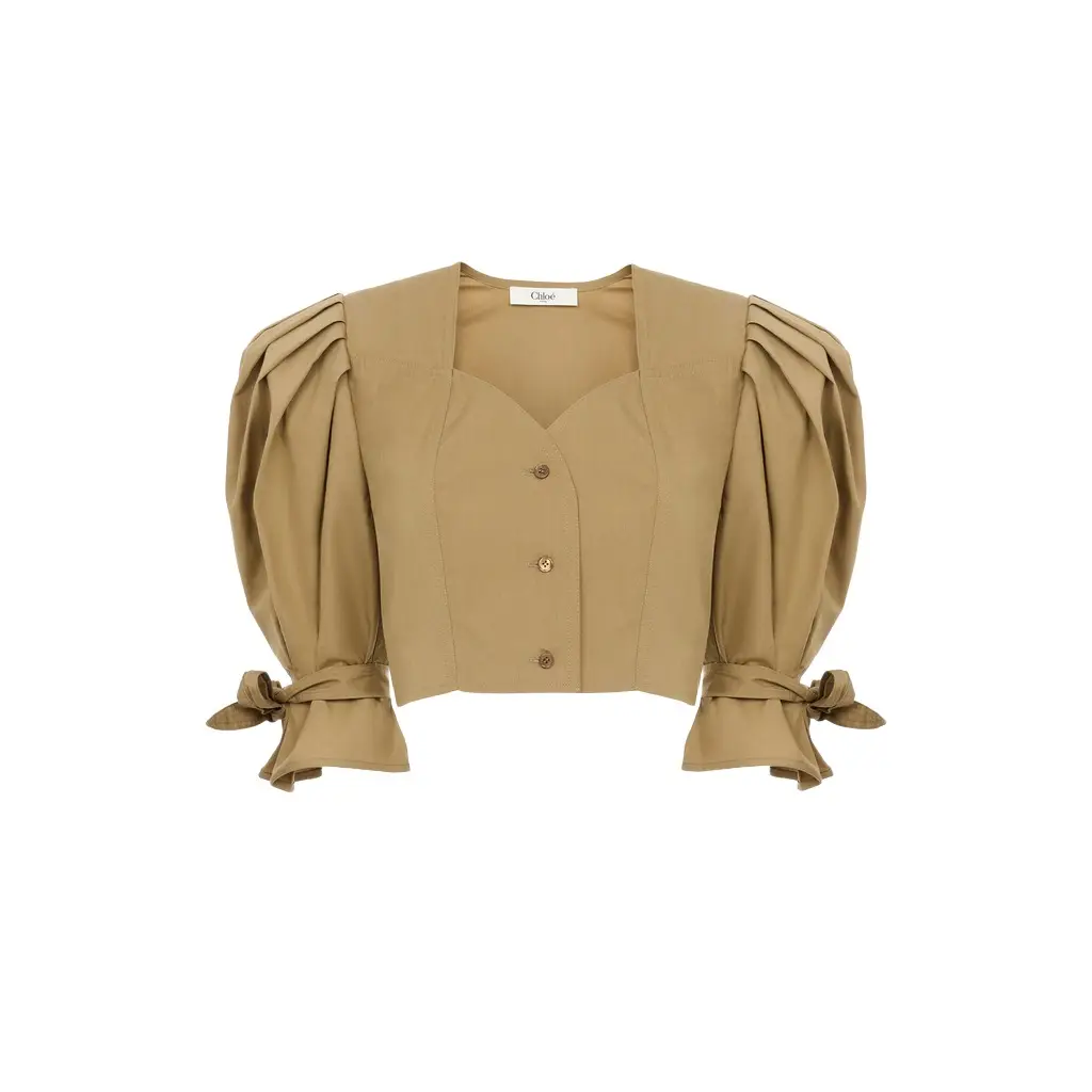 Chloé Puff-sleeve cropped top in cotton poplin | Image 1 Chloé Puff-sleeve cropped top in cotton poplin | Image 1