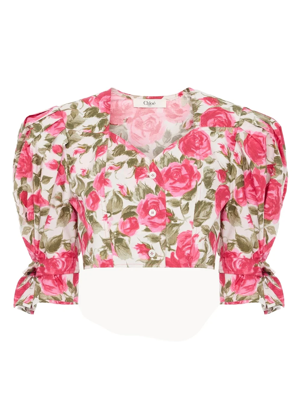 Chloé Puff-sleeve cropped top in cotton poplin