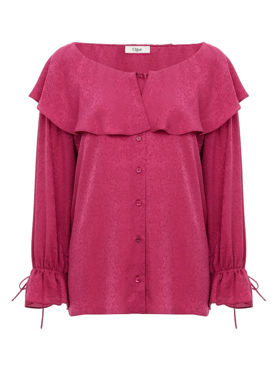 Round-neck ruffle blouse in silk jacquard Round-neck ruffle blouse in silk jacquard