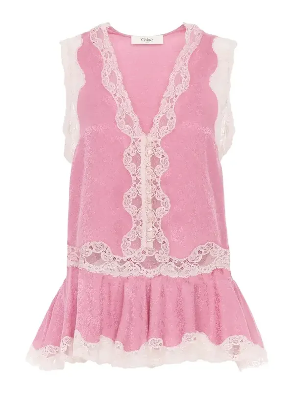 Sleeveless peplum top in silk jacquard & lace Sleeveless peplum top in silk jacquard & lace