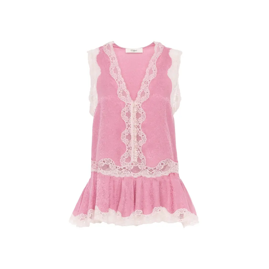 Chloé Sleeveless peplum top in silk jacquard & lace | Image 1 Chloé Sleeveless peplum top in silk jacquard & lace | Image 1