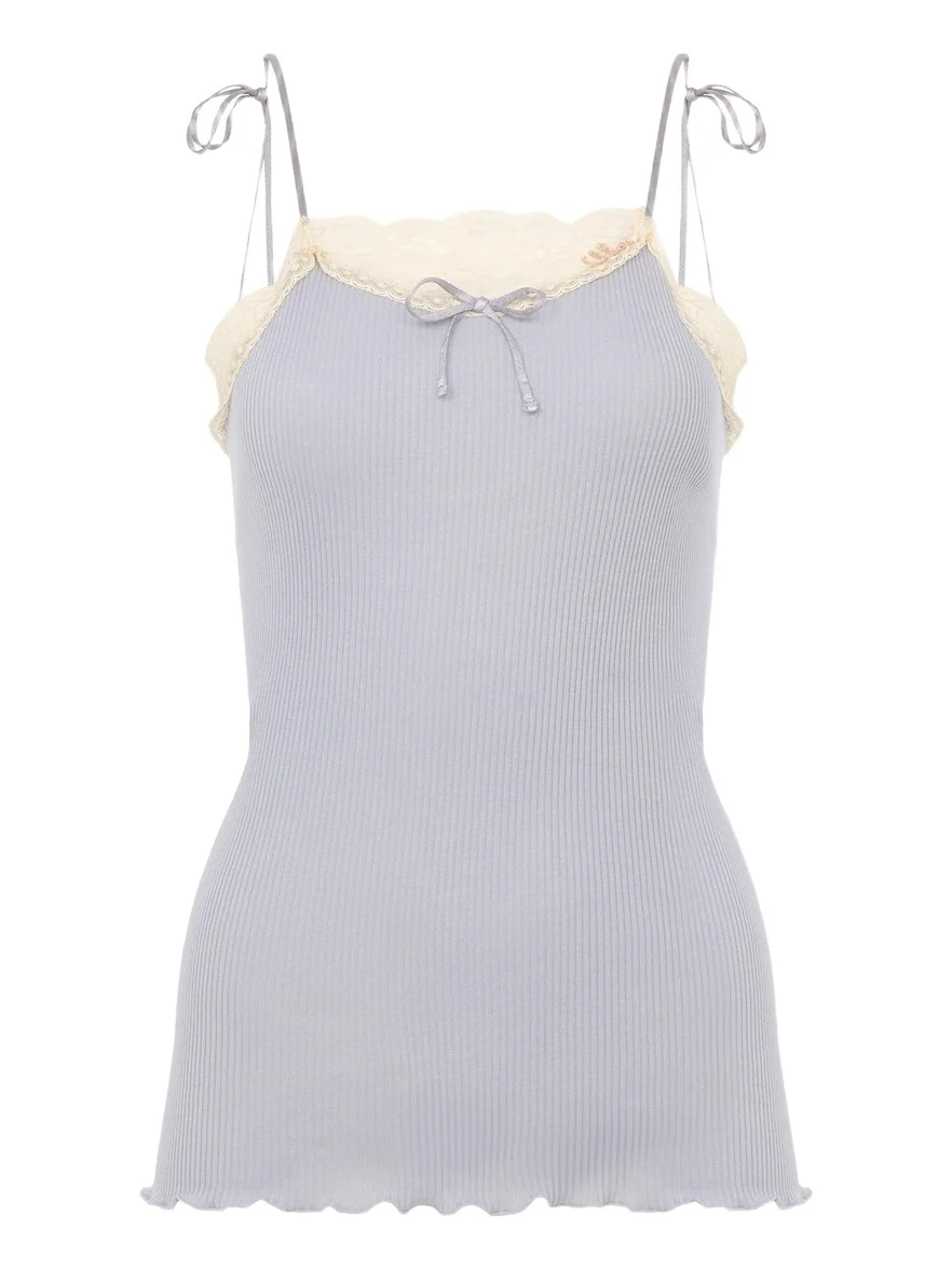 Chloé Thin-strap tank top in cotton jersey & lace