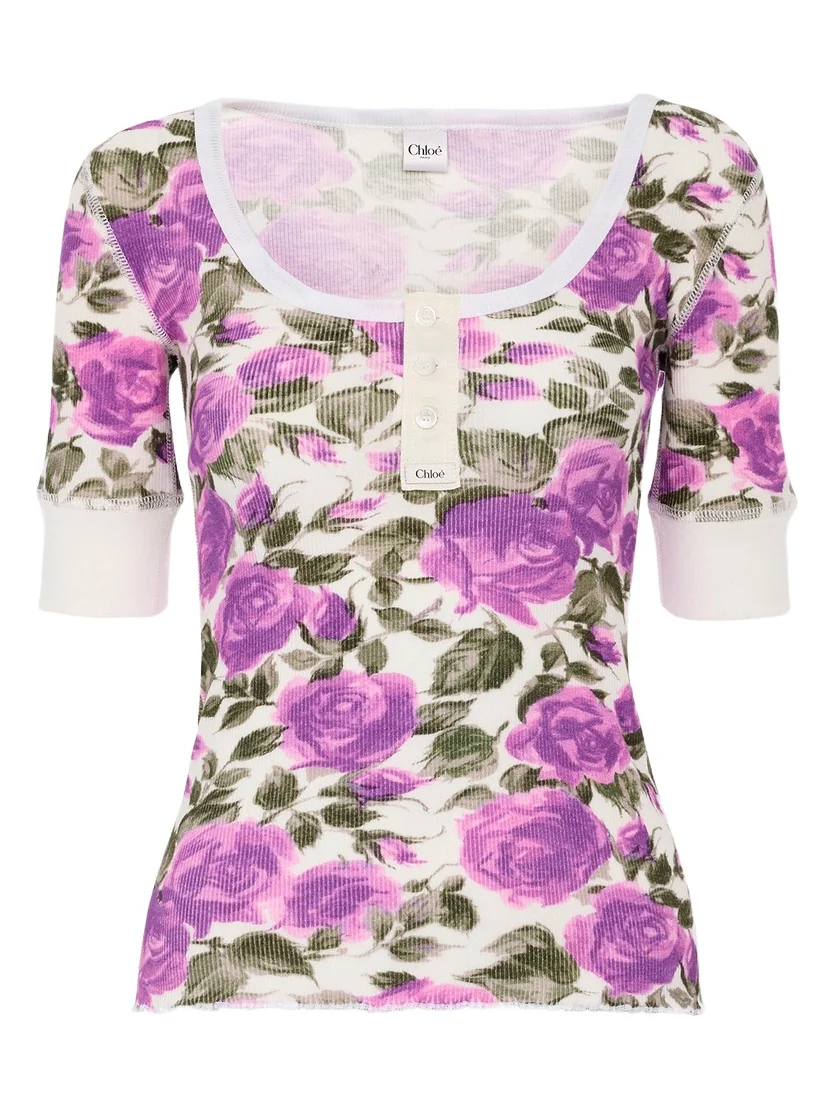 Chloé Short-sleeve Henley shirt in cotton jersey