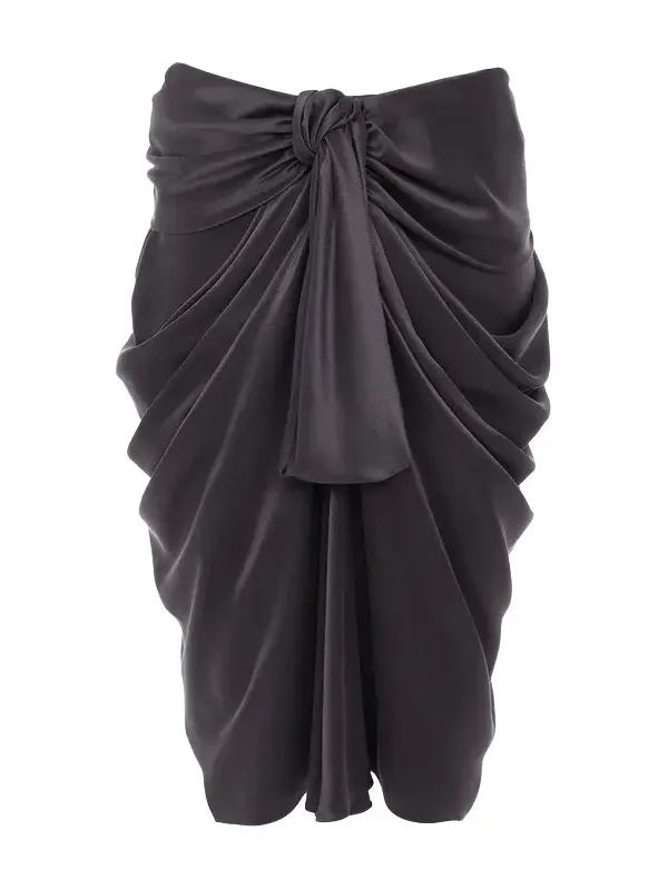 Knee-length wrap skirt in washed silk satin Knee-length wrap skirt in washed silk satin
