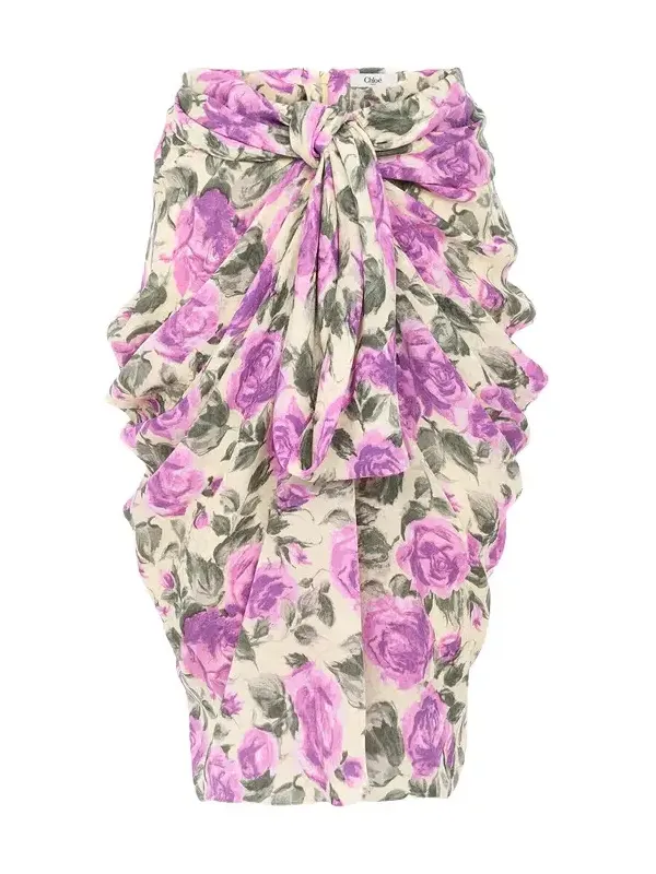 Knee-length wrap skirt in silk