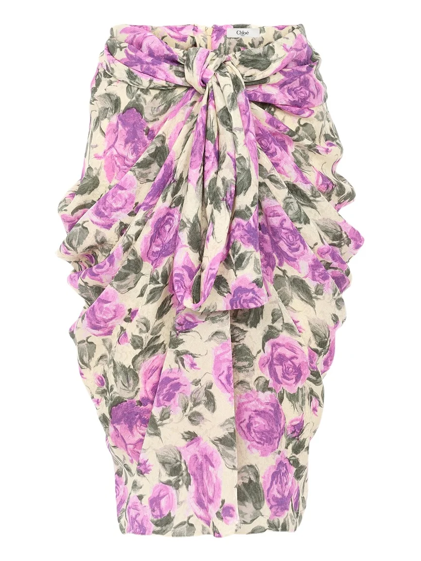 Knee-length wrap skirt in silk Knee-length wrap skirt in silk