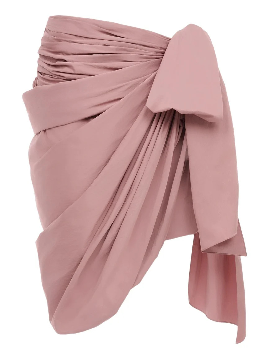 Knee-length wrap skirt in technical satin Knee-length wrap skirt in technical satin