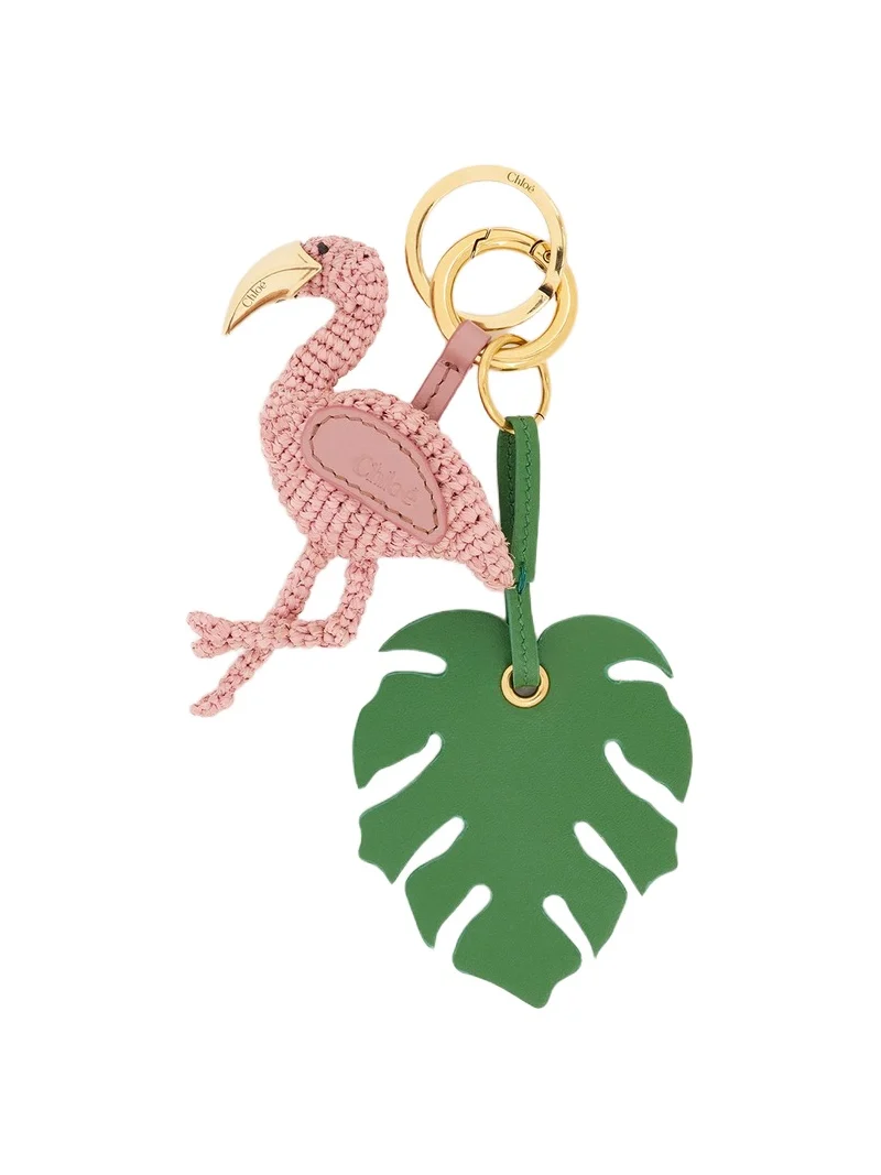 Chloé Chloé Symbols Flamingo key ring bag charm in raffia & leather