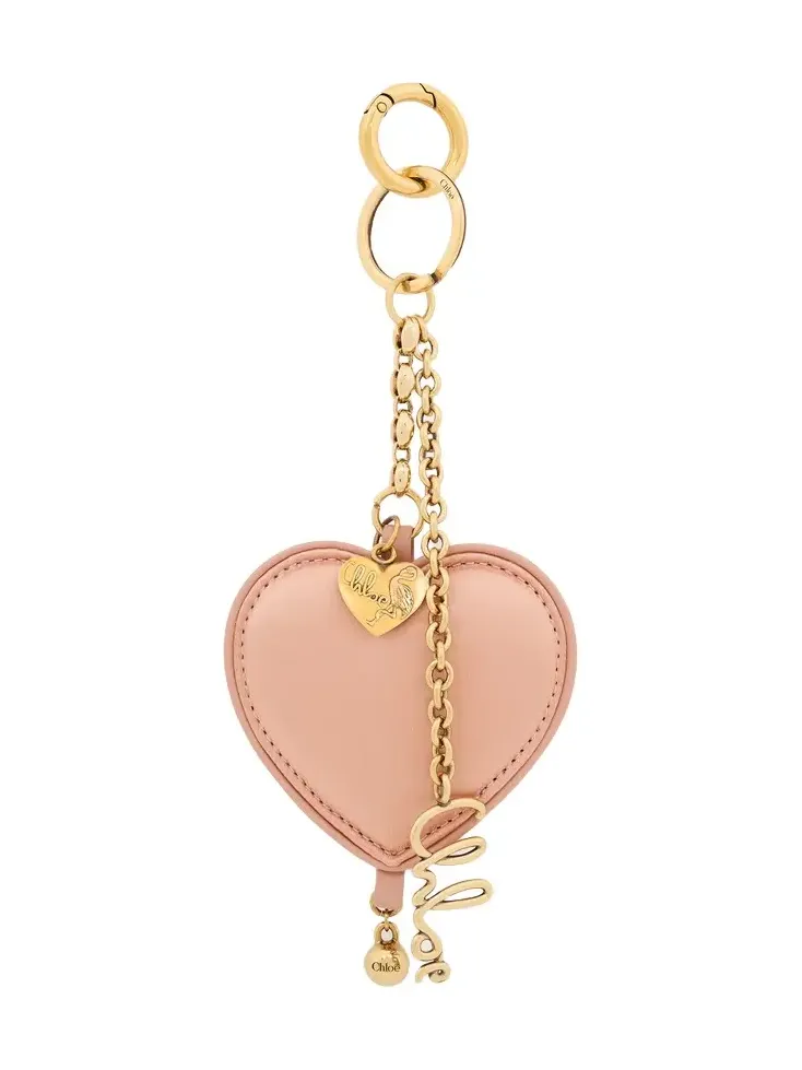 Chloé Symbols Heart key ring bag charm in satin & brass Chloé Symbols Heart key ring bag charm in satin & brass