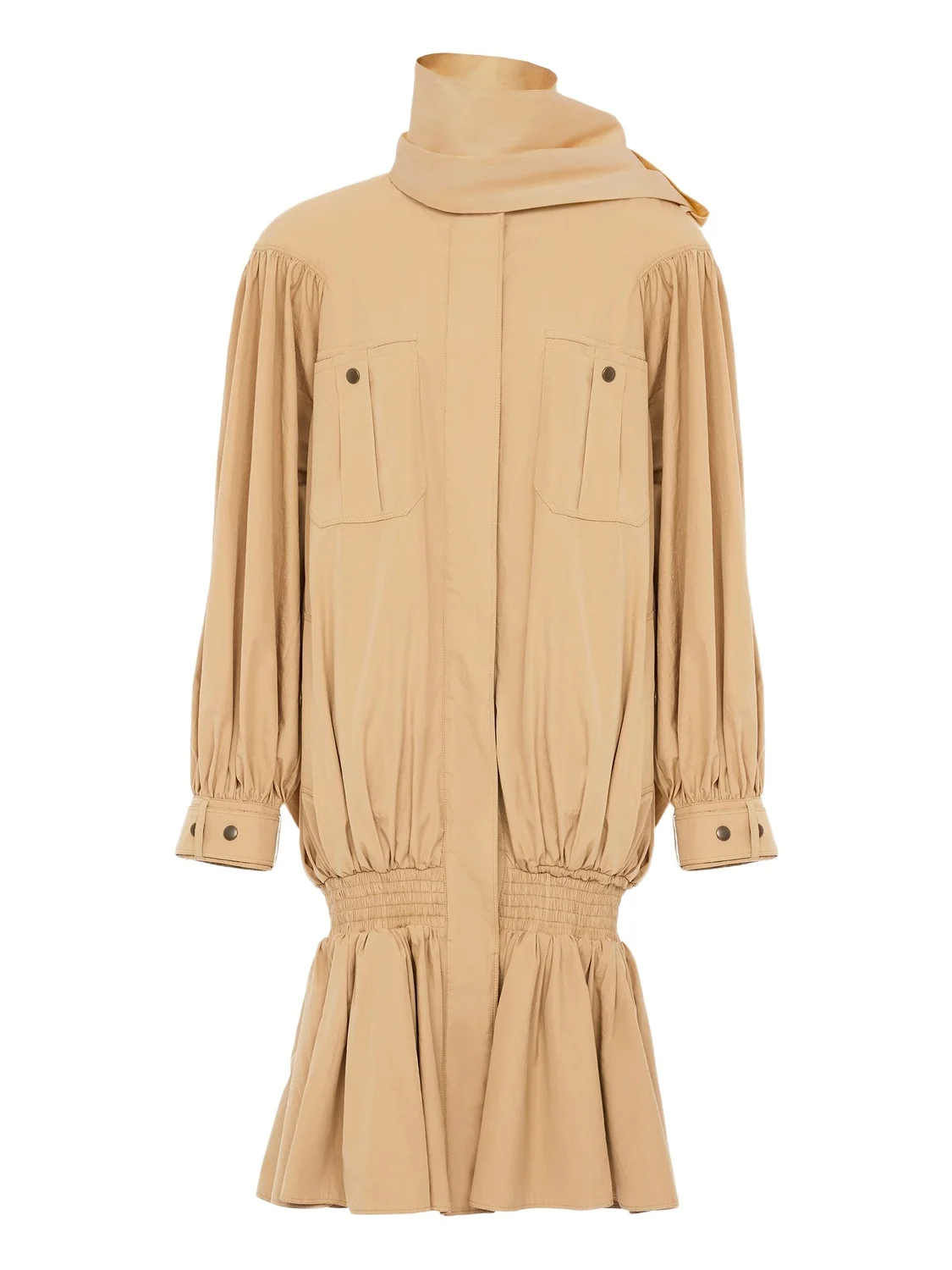 Chloé High-neck gathered trench coat in cotton poplin