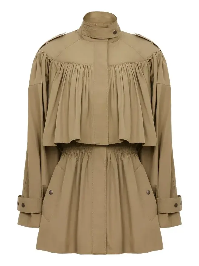 High-neck short trench coat in cotton poplin High-neck short trench coat in cotton poplin