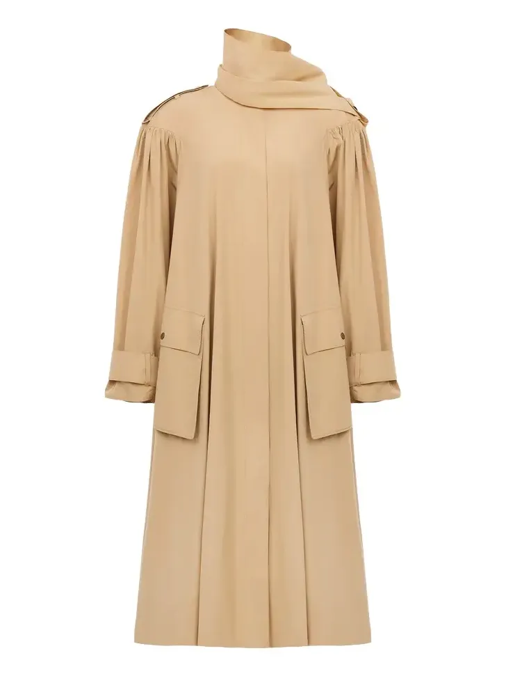 High-neck scarf trench coat in cotton poplin