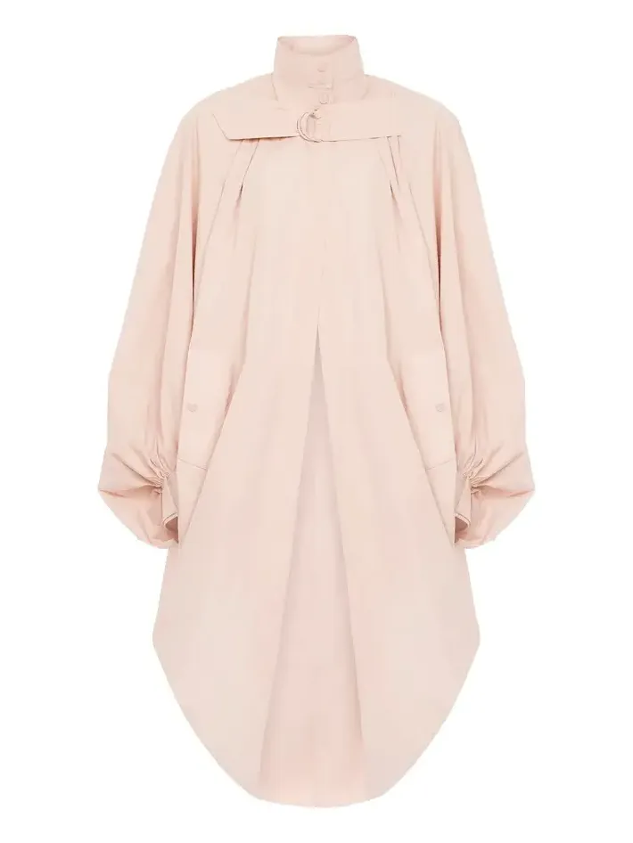 High-neck oversized cape coat in cotton poplin