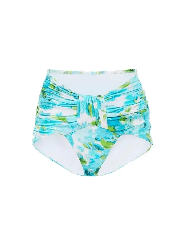 Chloé Aqua flower-print mid-rise draped bikini bottoms