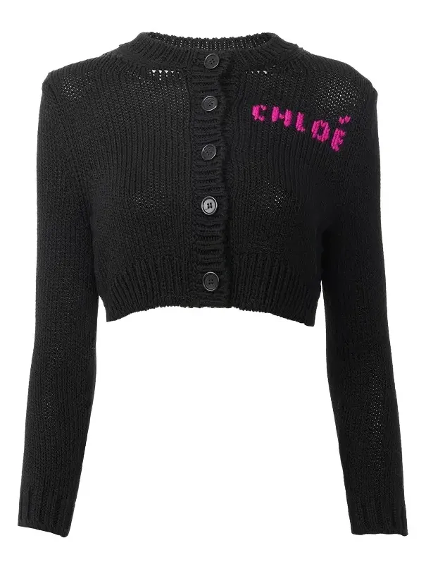 Cropped fitted logo cardigan in a cotton knit