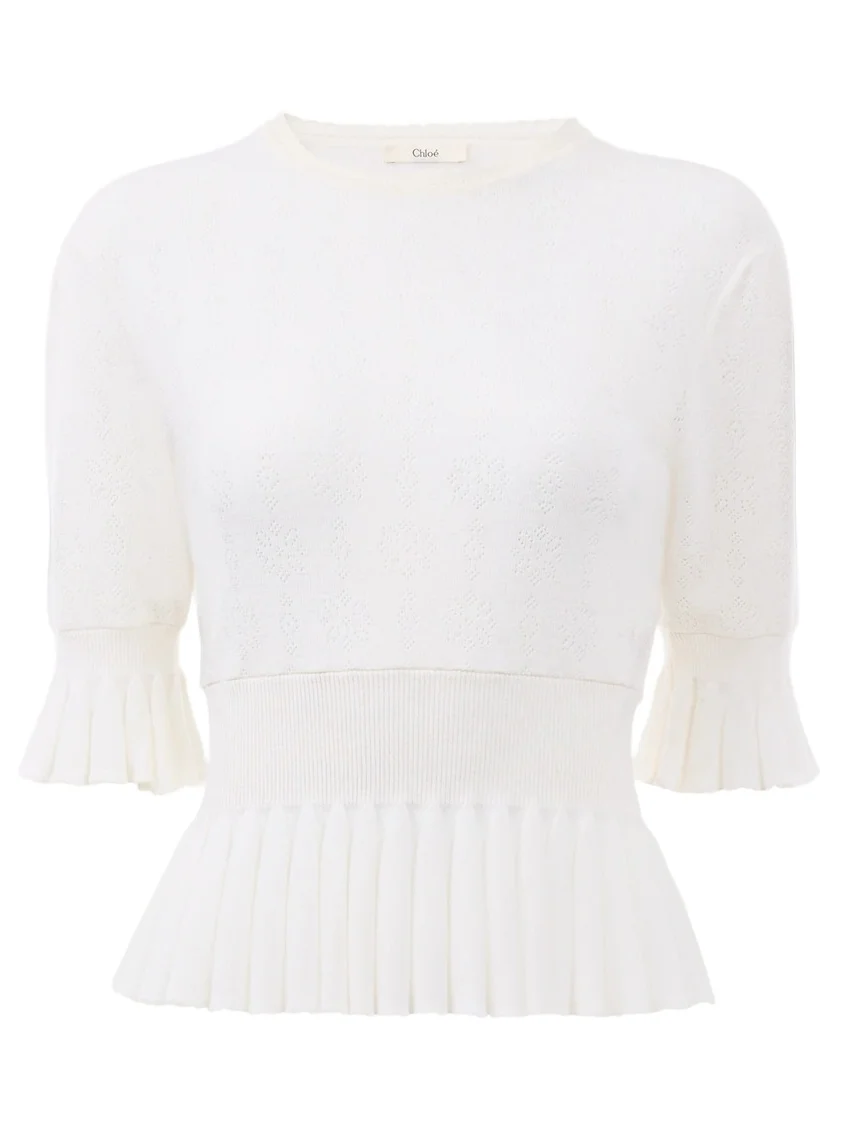 Cropped ruffle sweater in a wool knit