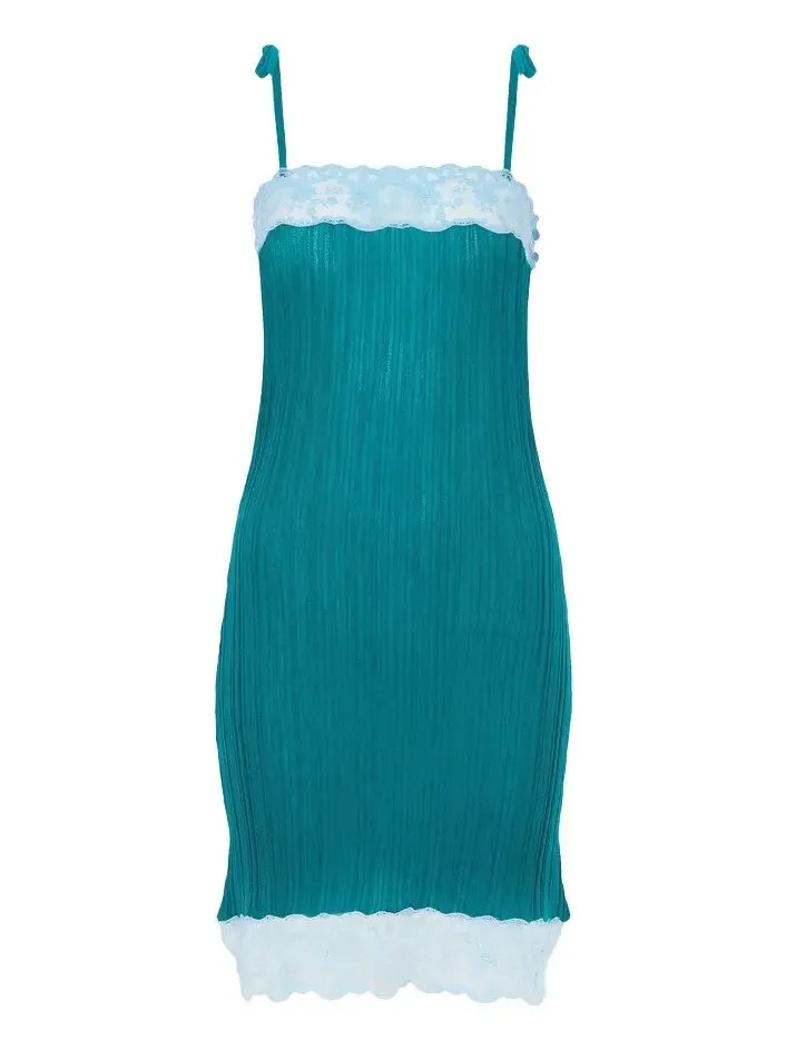 Sleeveless fitted mini dress in a wool knit & lace Sleeveless fitted mini dress in a wool knit & lace