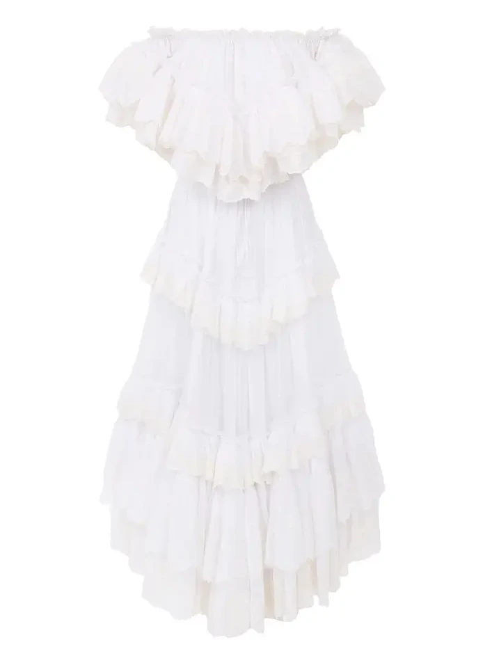 Long ruffled dress in cotton voile