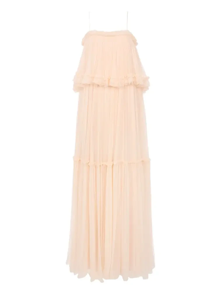 Thin-strap long dress in silk mousseline
