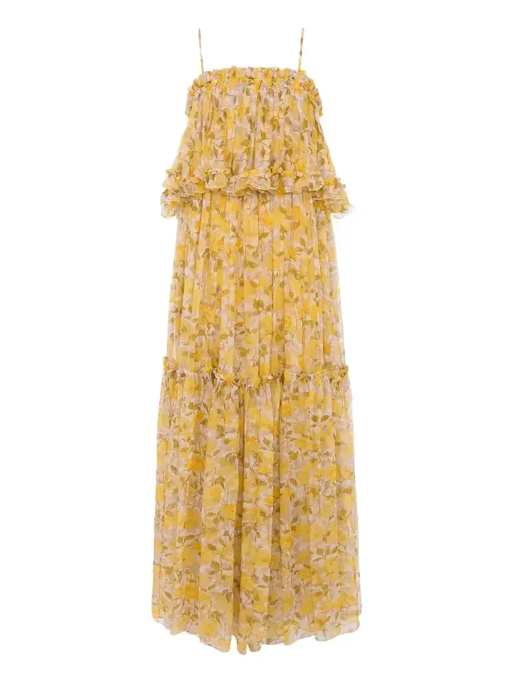 Thin-strap long dress in silk mousseline Thin-strap long dress in silk mousseline