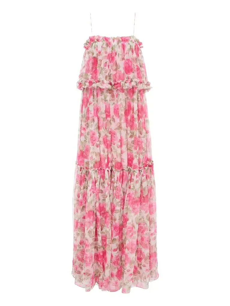 Thin-strap long dress in silk mousseline Thin-strap long dress in silk mousseline