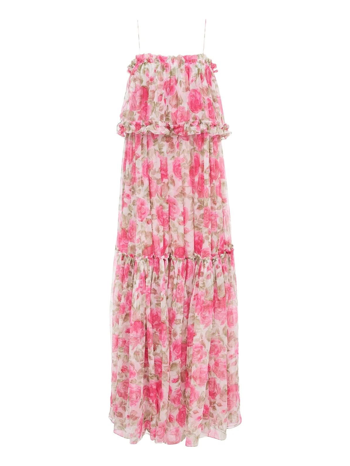 Thin-strap long dress in silk mousseline