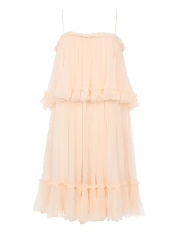 Thin-strap mini dress in silk mousseline Thin-strap mini dress in silk mousseline