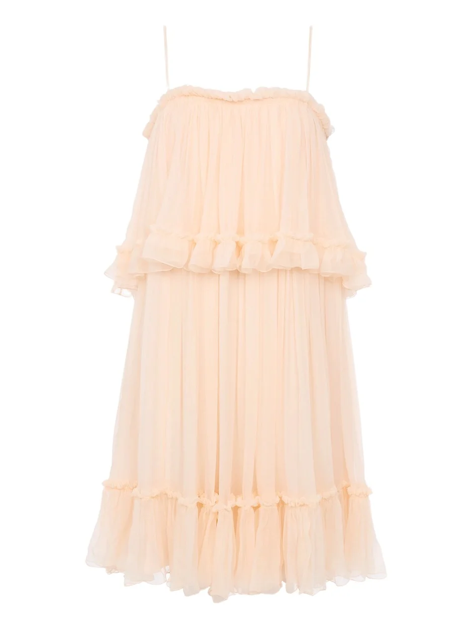 Thin-strap mini dress in silk mousseline Thin-strap mini dress in silk mousseline