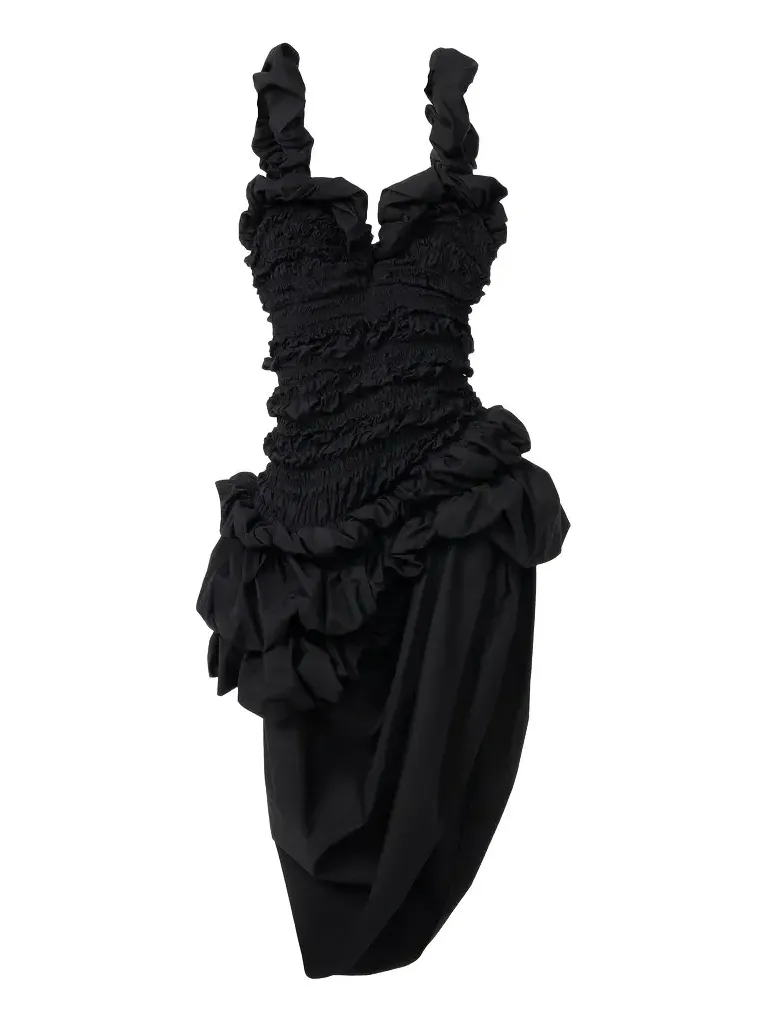 Ruched bustier midi dress in cotton poplin