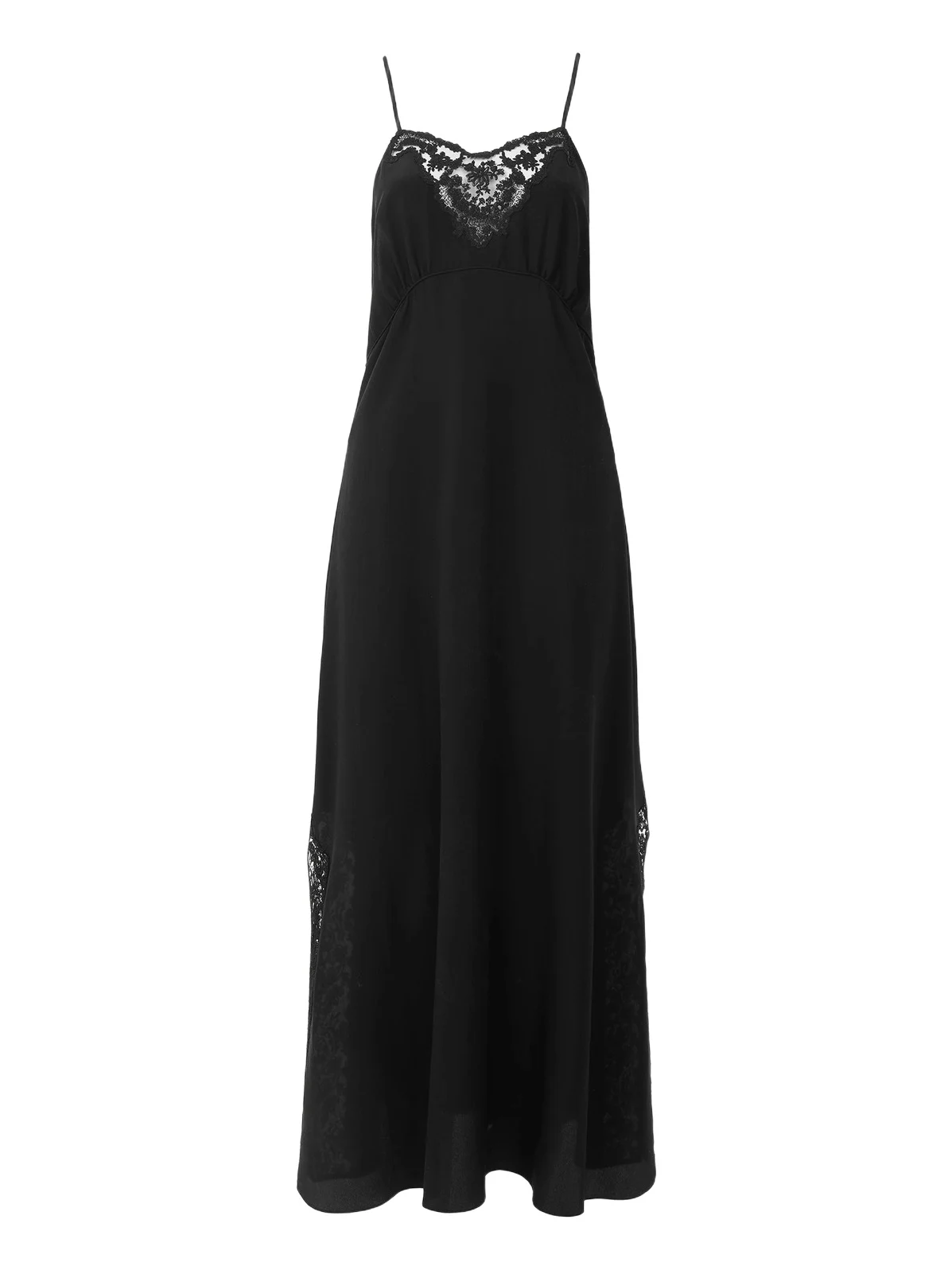 Chloé Long lingerie dress in crêpe de chine & lace