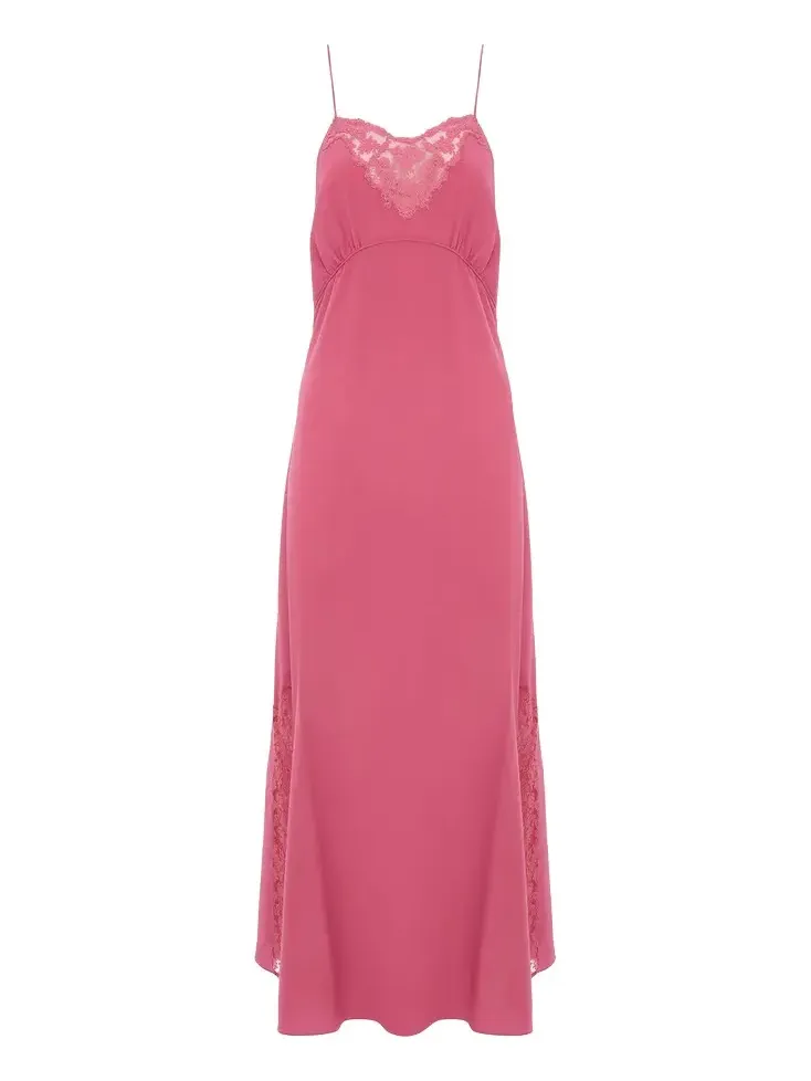 Long lingerie dress in crêpe de chine & lace Long lingerie dress in crêpe de chine & lace