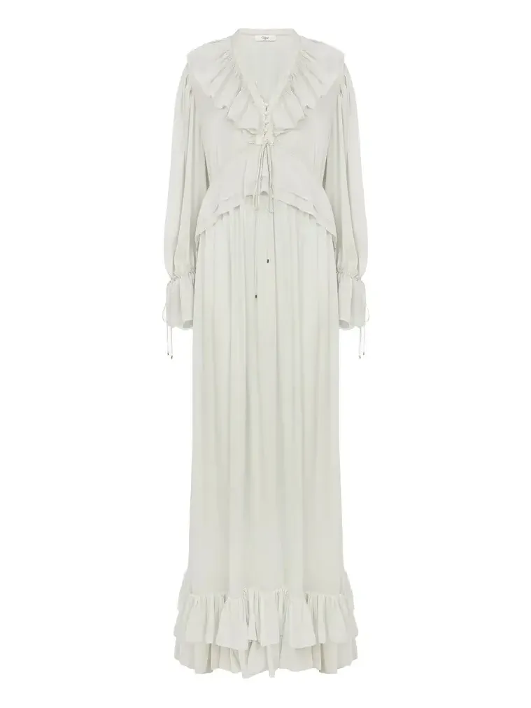 Gathered long dress in silk charmeuse Gathered long dress in silk charmeuse
