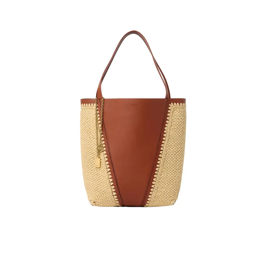 Chloé Chloé Spin tote bag in raffia-effect & leather | Image 1 Chloé Chloé Spin tote bag in raffia-effect & leather | Image 1